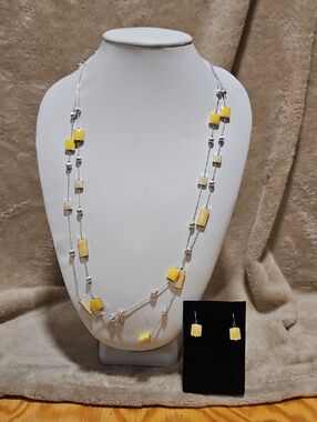Yellow Glass Bead Necklace and Earrings Set